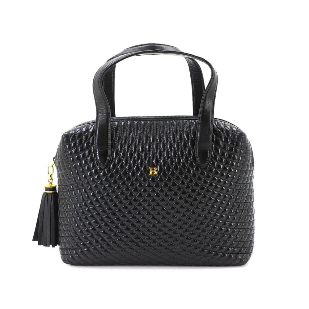 Bally Quilted Handbag, Leather, Black, Gold Hardware